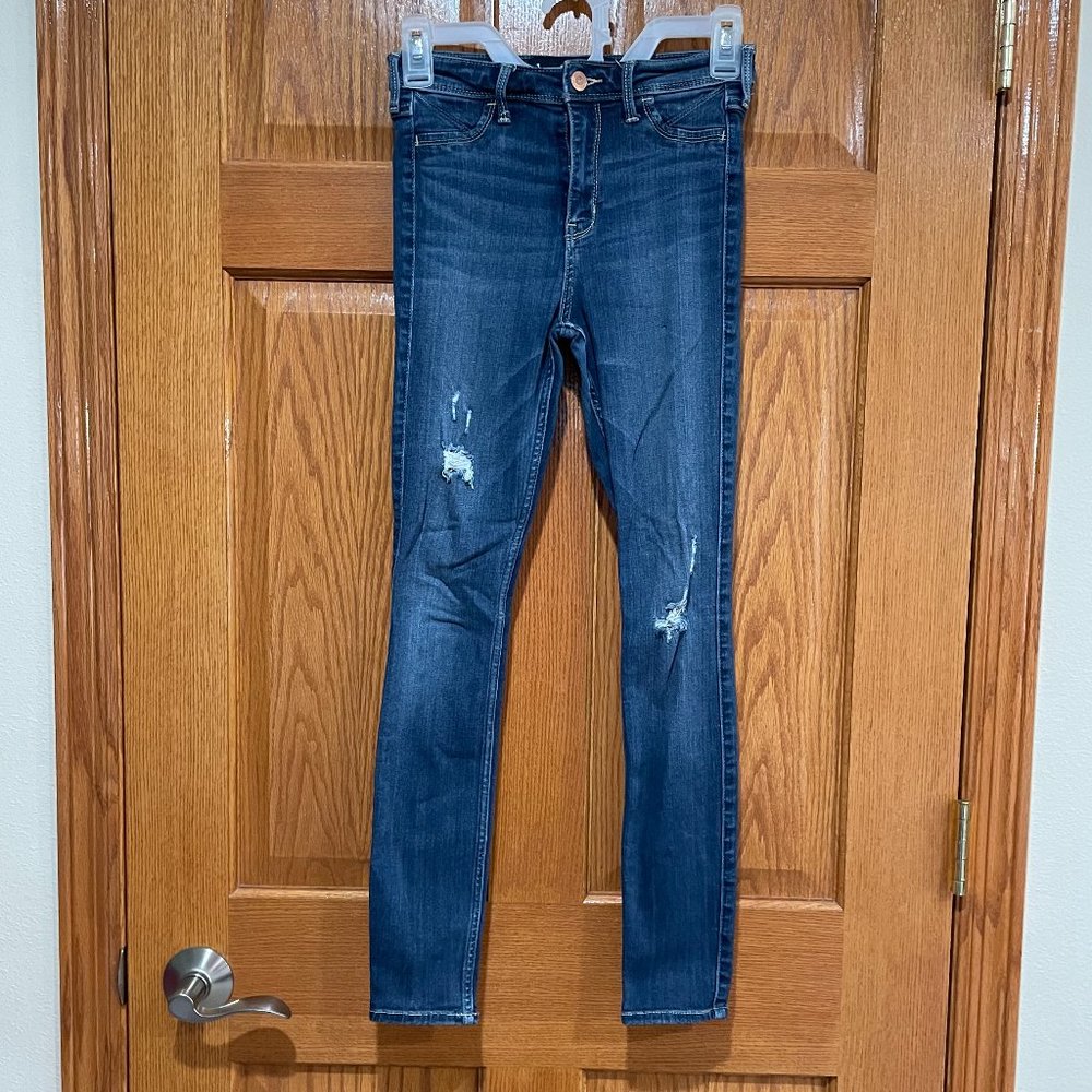 HOLLISTER Jean Legging High Rise Women's 1  Waist 25 Blue Denim Jean Distressed